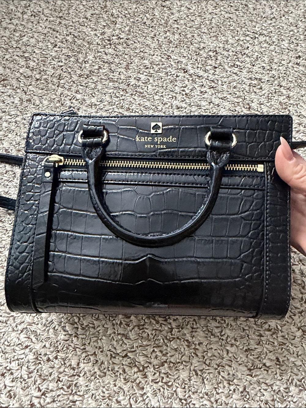 kate spade Black Croc-Embossed Crossbody Satchel - Picture 4 of 11